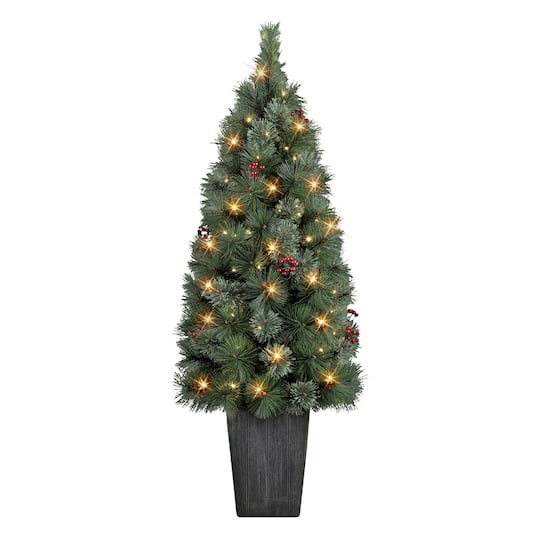 6 Pack: 4ft. Pre-Lit Potted Cascade Pine Artificial Christmas Tree, White LED lights